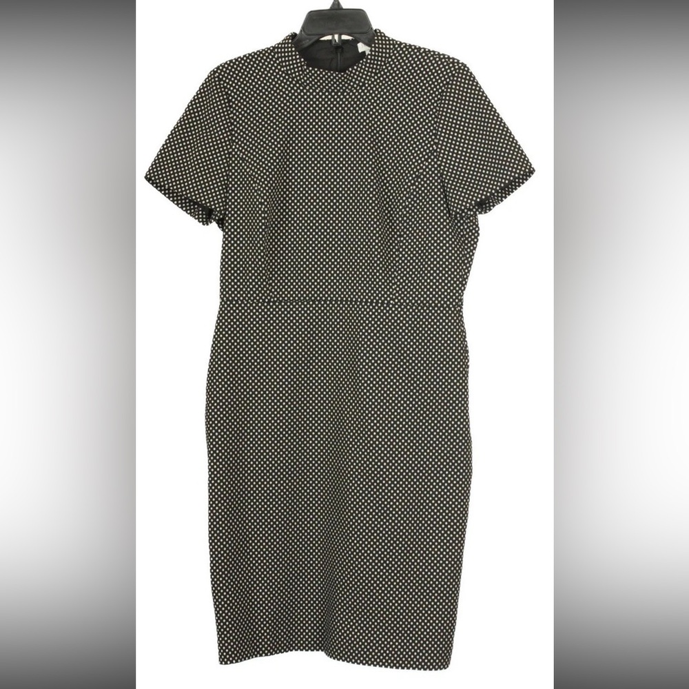 J. Crew Dress Women’s 12 Black Gold Polka Dot Sheath Short Sleeve Lined